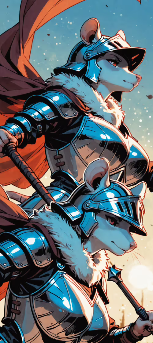 Un’illustrazione digitale che raffigura una guerriera antropomorfa a forma di topo,... Redmi Note 13 Pro 5G