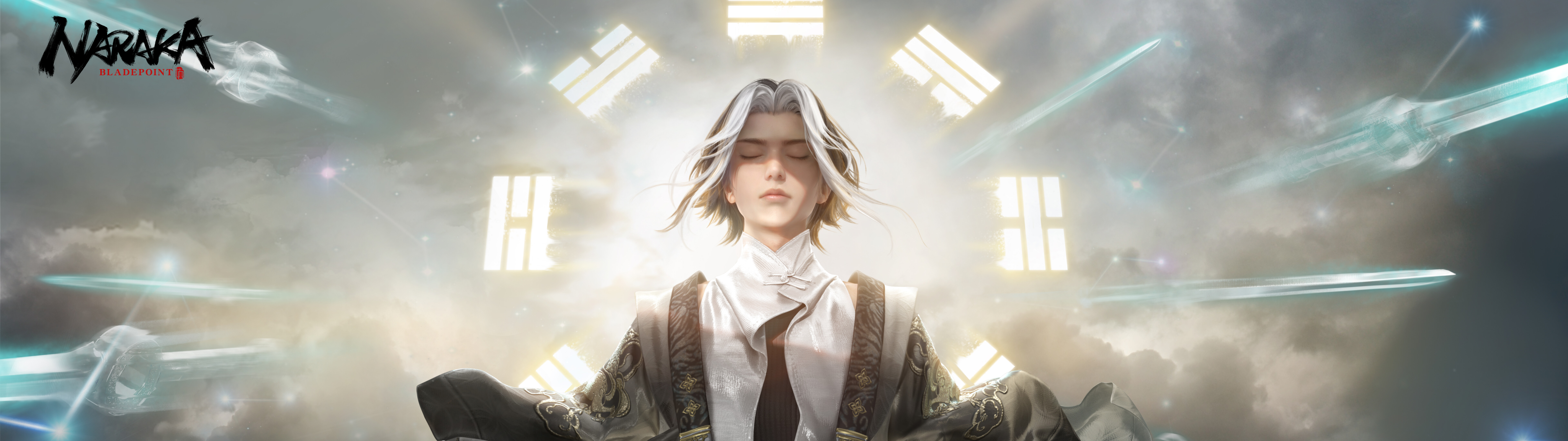 Un personaggio mago del gioco Naraka: Bladepoint che esegue un incantesimo magico con effetti di energia luminosa.