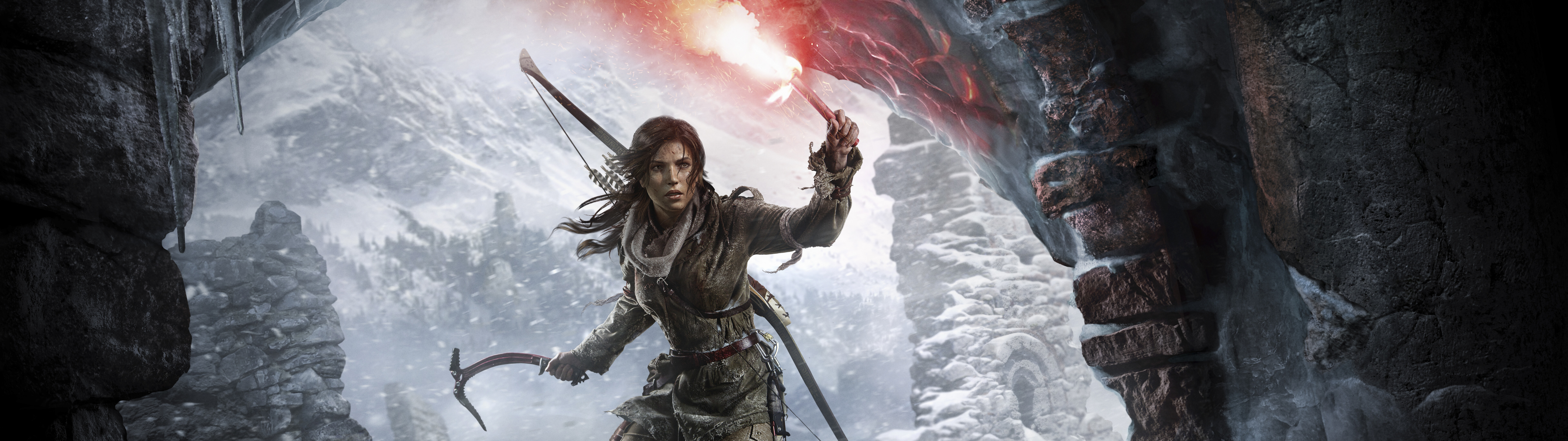 Lara Croft, l’iconica protagonista del videogioco Rise of the Tomb Raider, immersa in un’avventura.