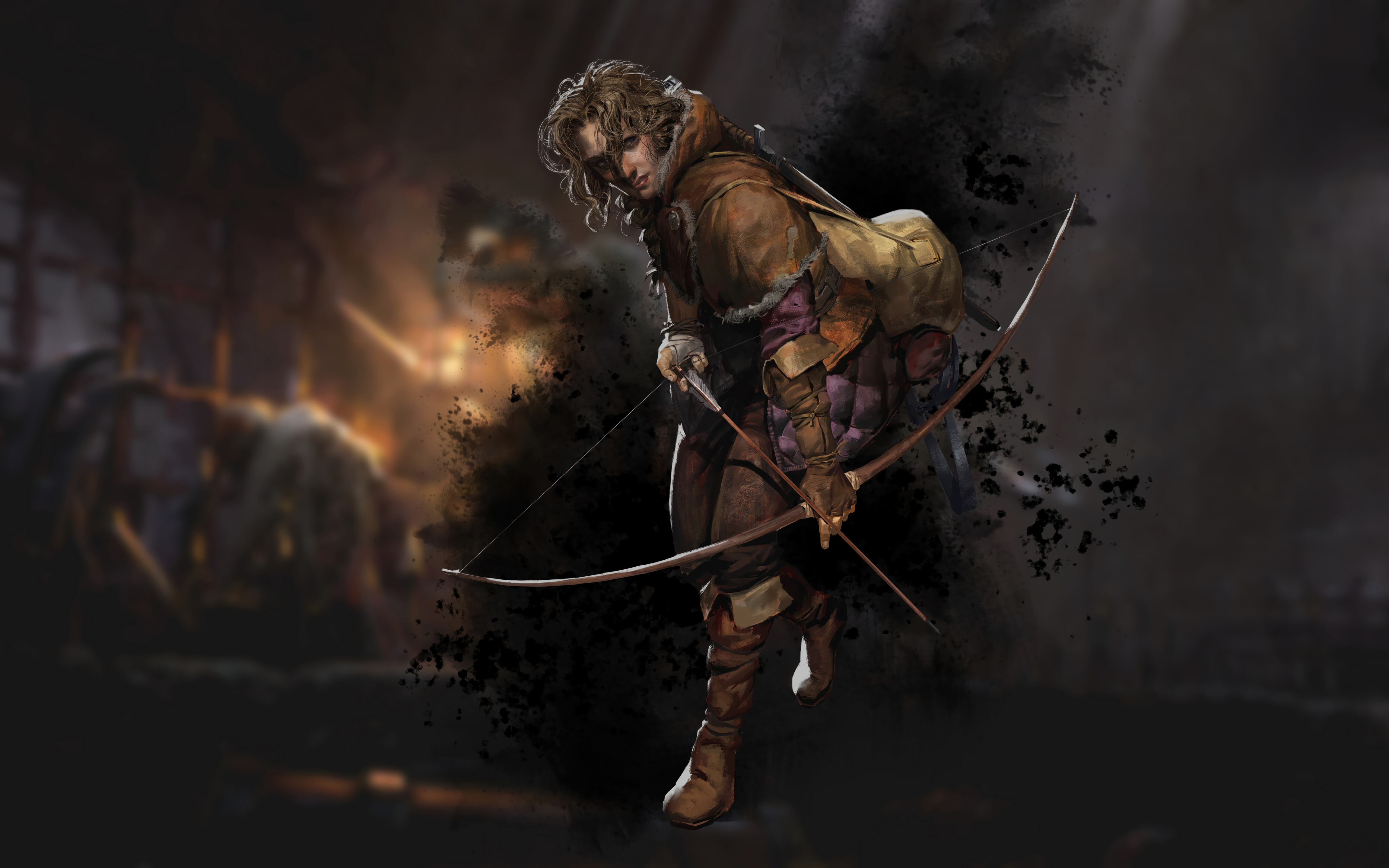 Un malvivente incappucciato, armato, si trova in una tetra e spoglia prigione medievale, costruita in pietra.