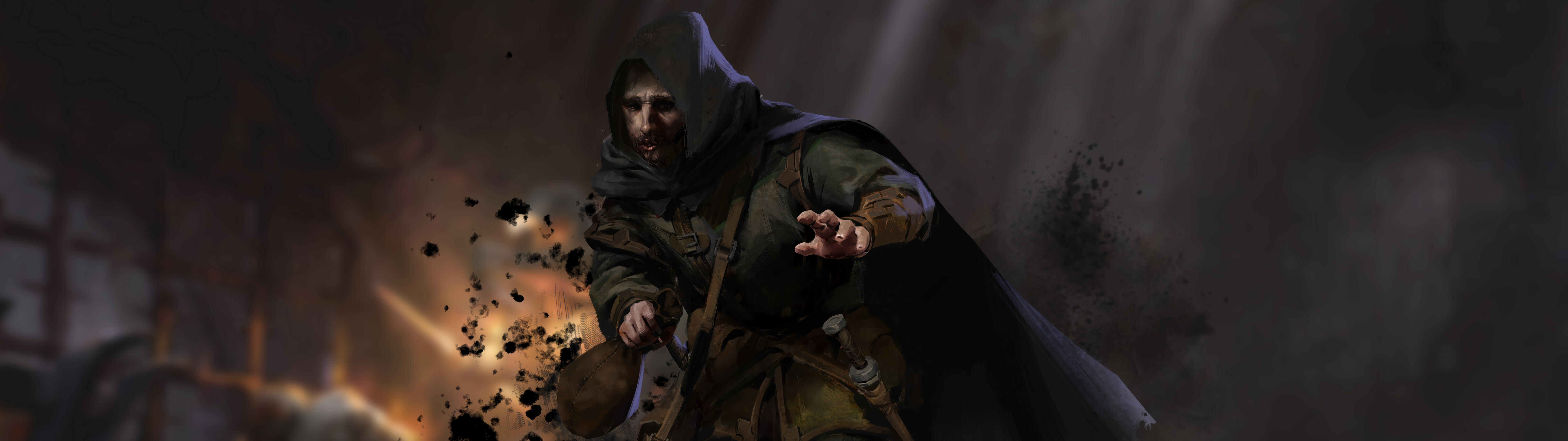 Un guerriero dall’aspetto cupo, vestito con una pesante armatura, si trova all’interno di un corridoio buio e illuminato da torce, tratto dal gioco Dark and Darker.