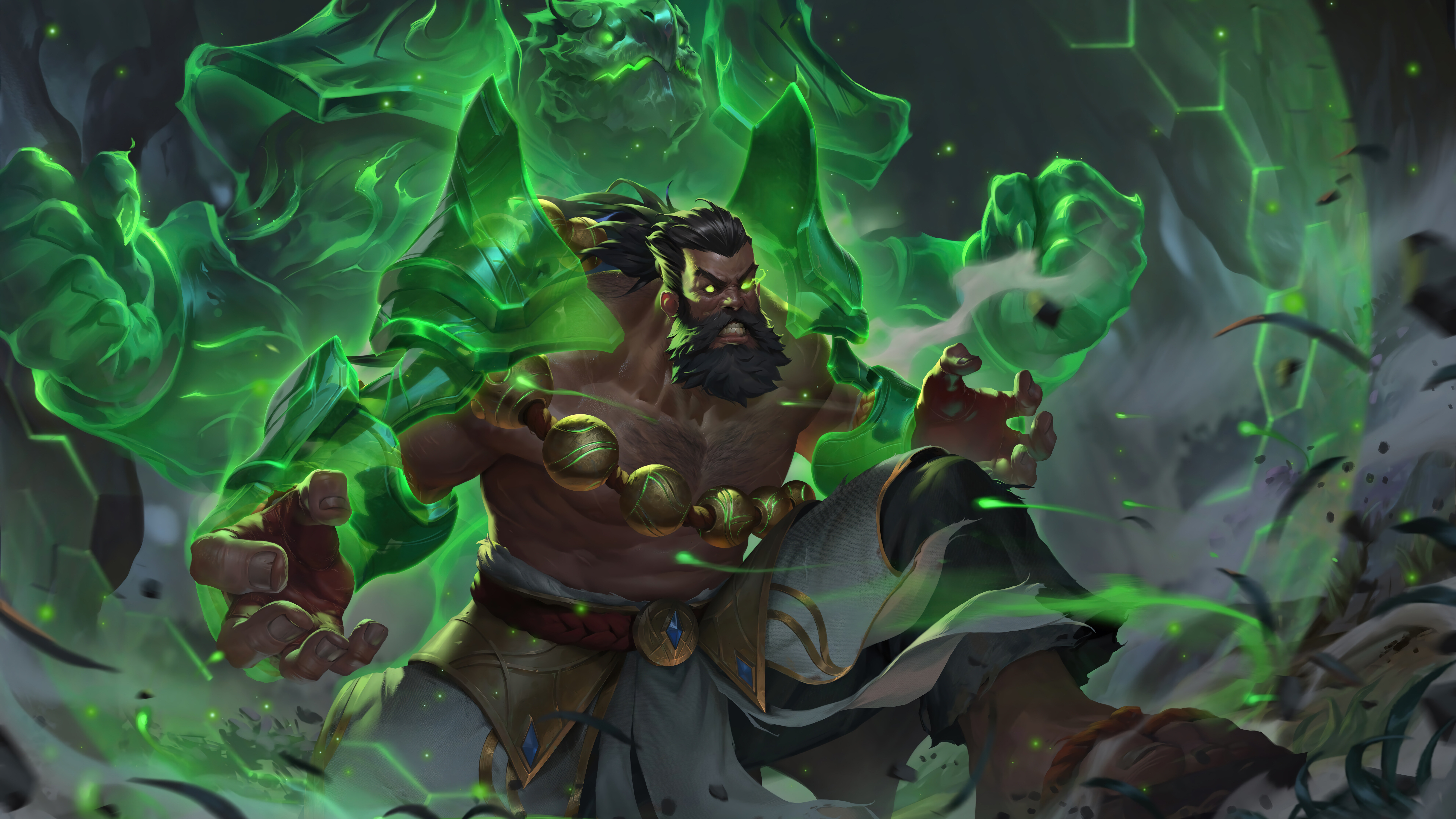 Udyr, lo Spirito Errante di League of Legends, in una posa primordiale e imponente.