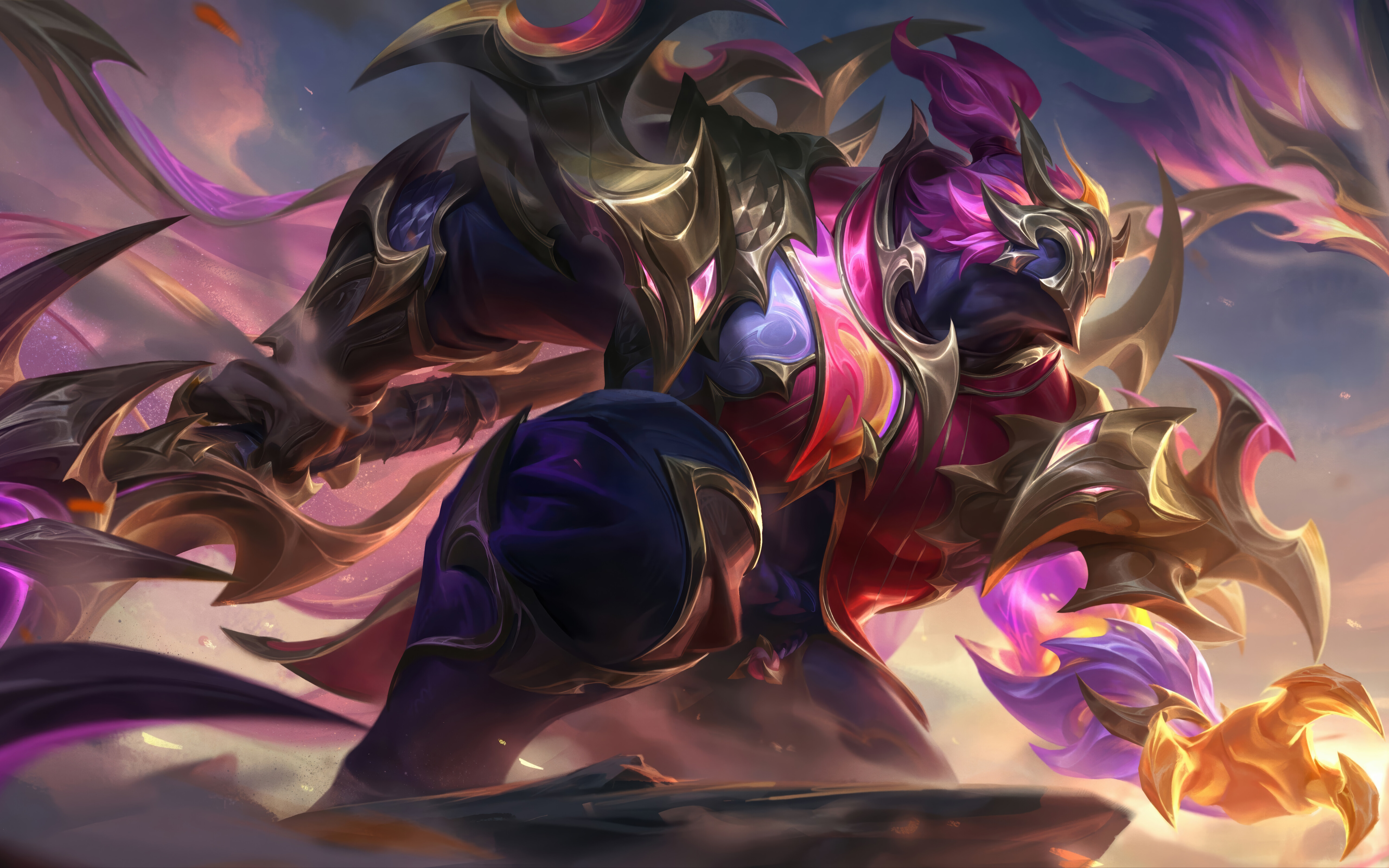 Una suggestiva inquadratura cinematografica di Jax, personaggio del videogioco League of Legends, pronto alla battaglia.
