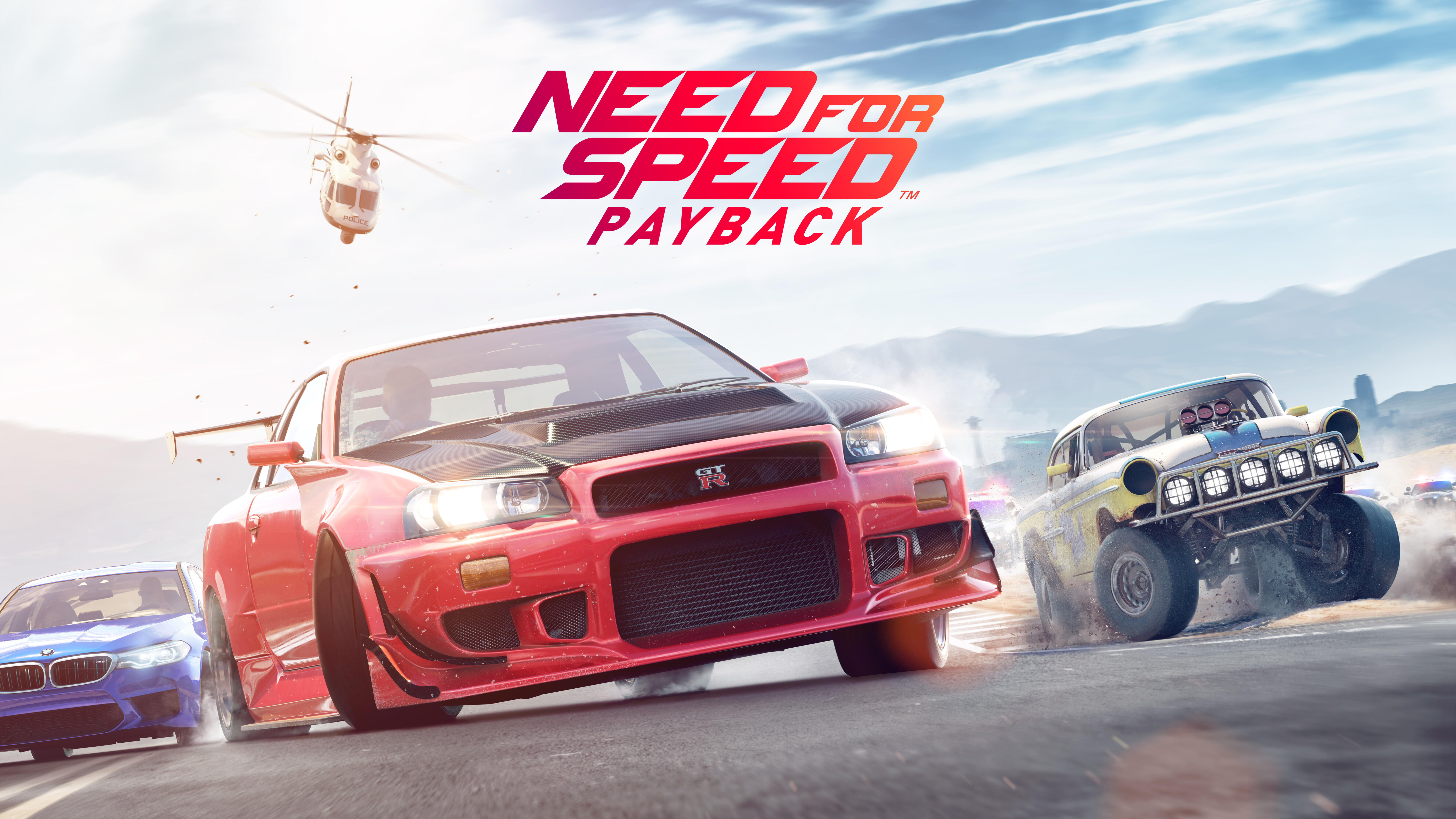 Una Nissan GT-R, auto sportiva, immortalata in una scena di corse automobilistiche ambientata in città, ispirata al videogioco Need for Speed Payback.