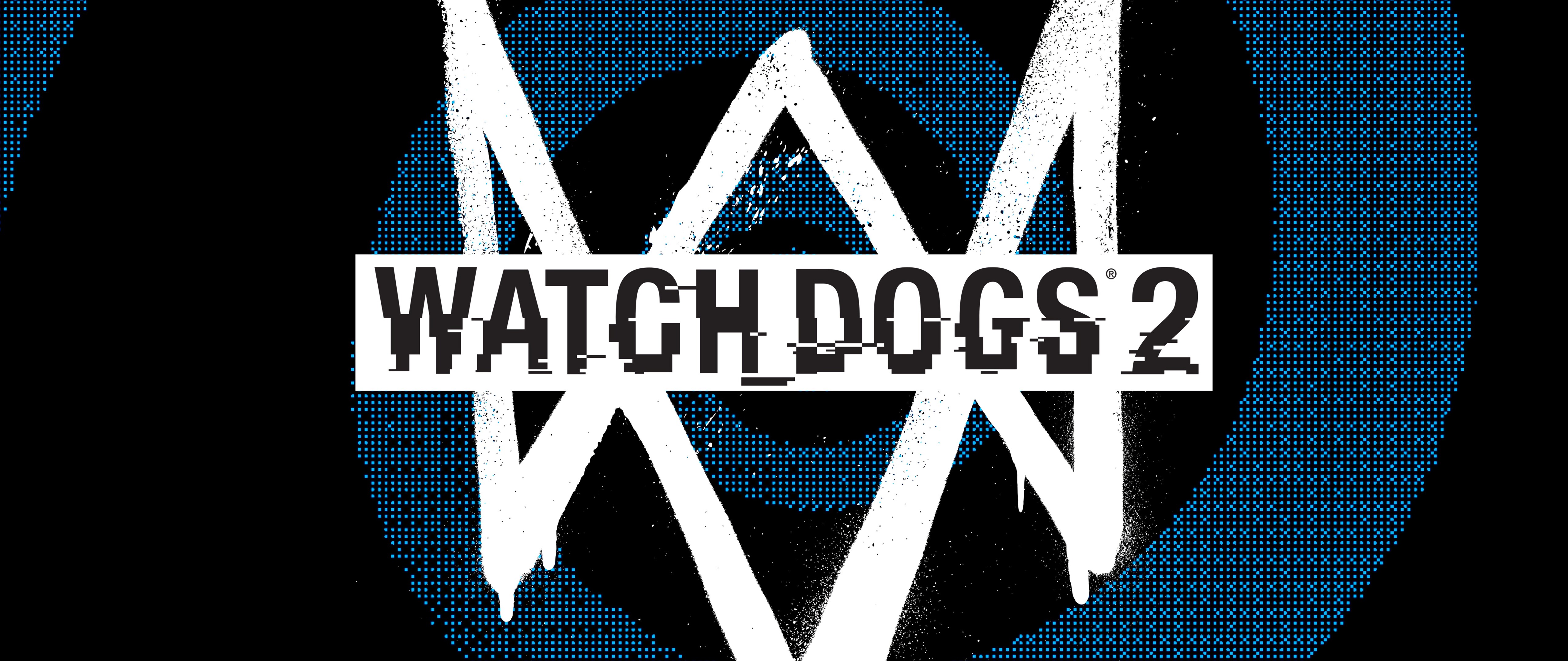 Logo del gioco Watch Dogs 2 e immagine del personaggio Marcus Holloway, ambientati in un contesto tecnologico avanzato e incentrato sull’hacking.