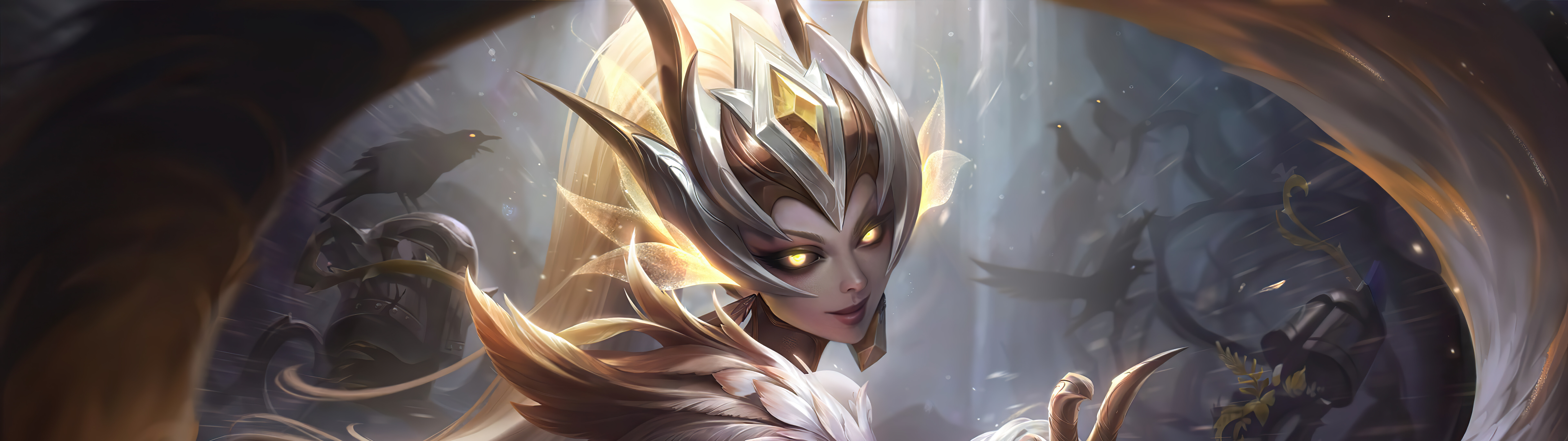 Illustrazione dettagliata di Zyra, personaggio del videogioco League of Legends, circondata da rampicanti spinosi e da una rigogliosa vegetazione.