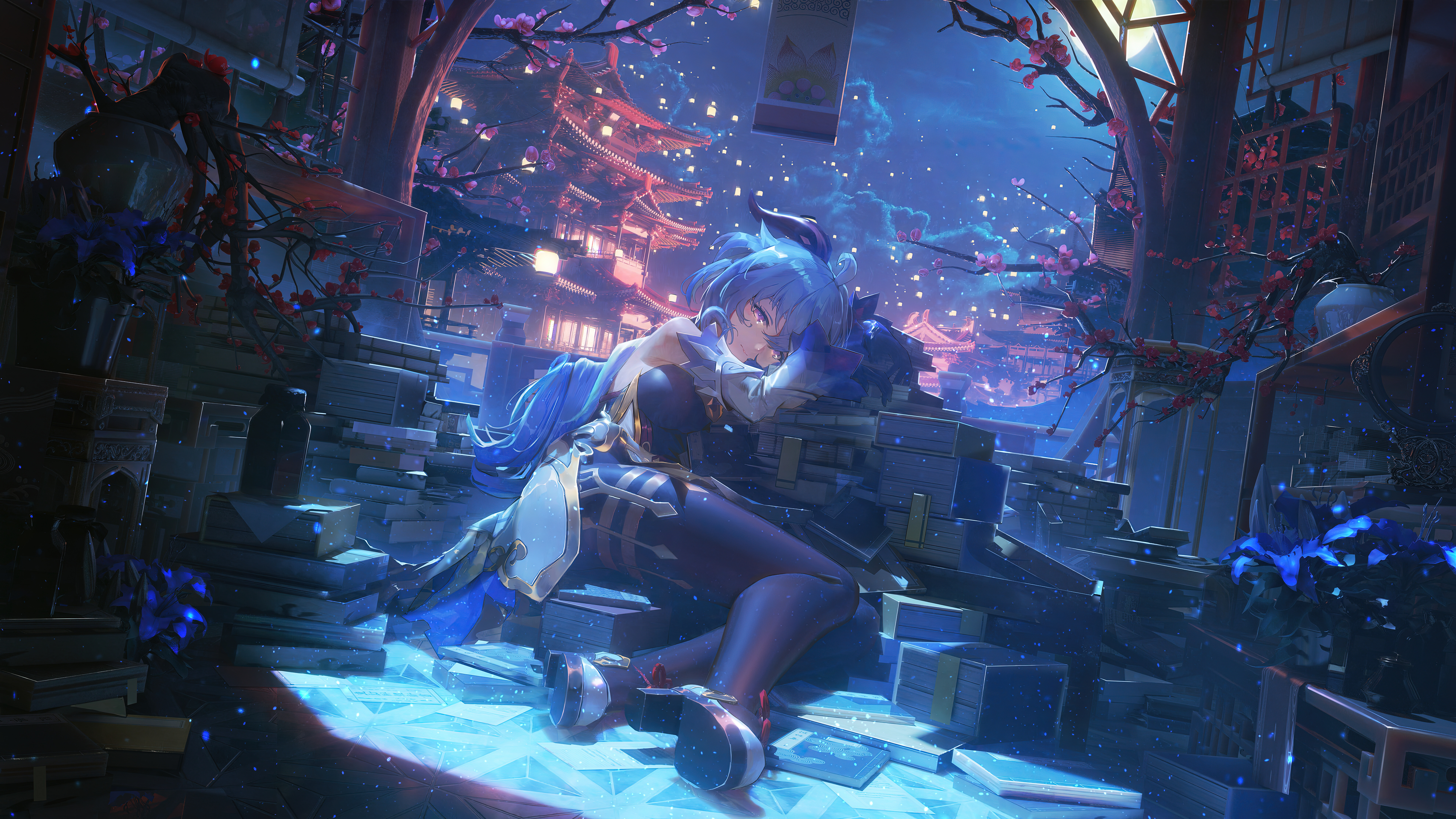 Una rappresentazione estremamente dettagliata di Ganyu, personaggio del videogioco Genshin Impact, che ne mette in risalto le caratteristiche corna e l’elegante design.