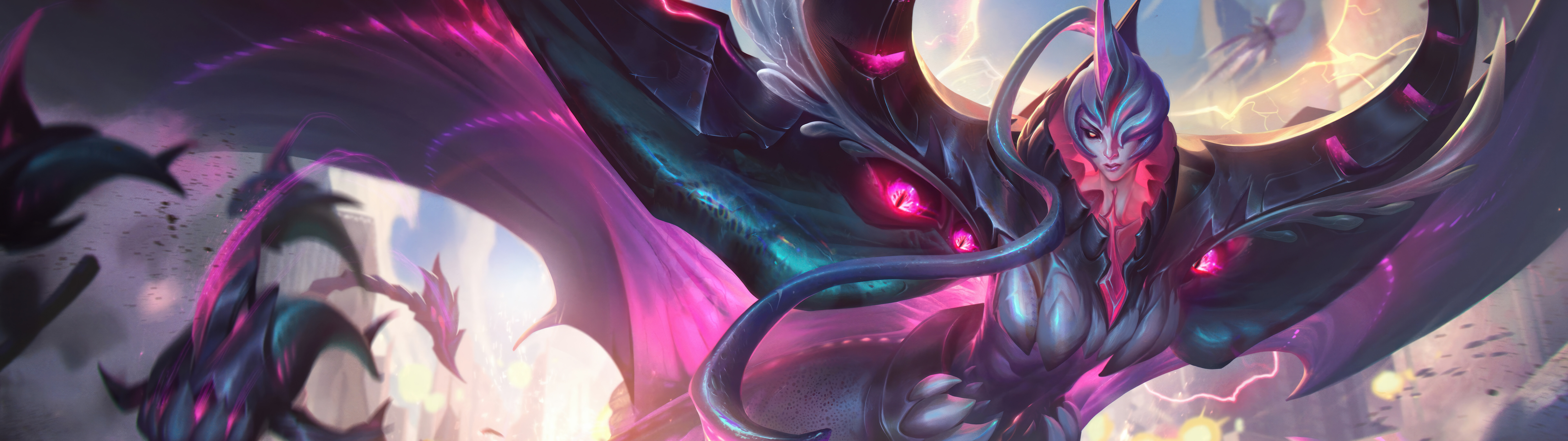 Bel'Veth, l'Imperatrice del Vuoto di League of Legends, con un design che mescola elementi cosmici e organici tipici del Vuoto.