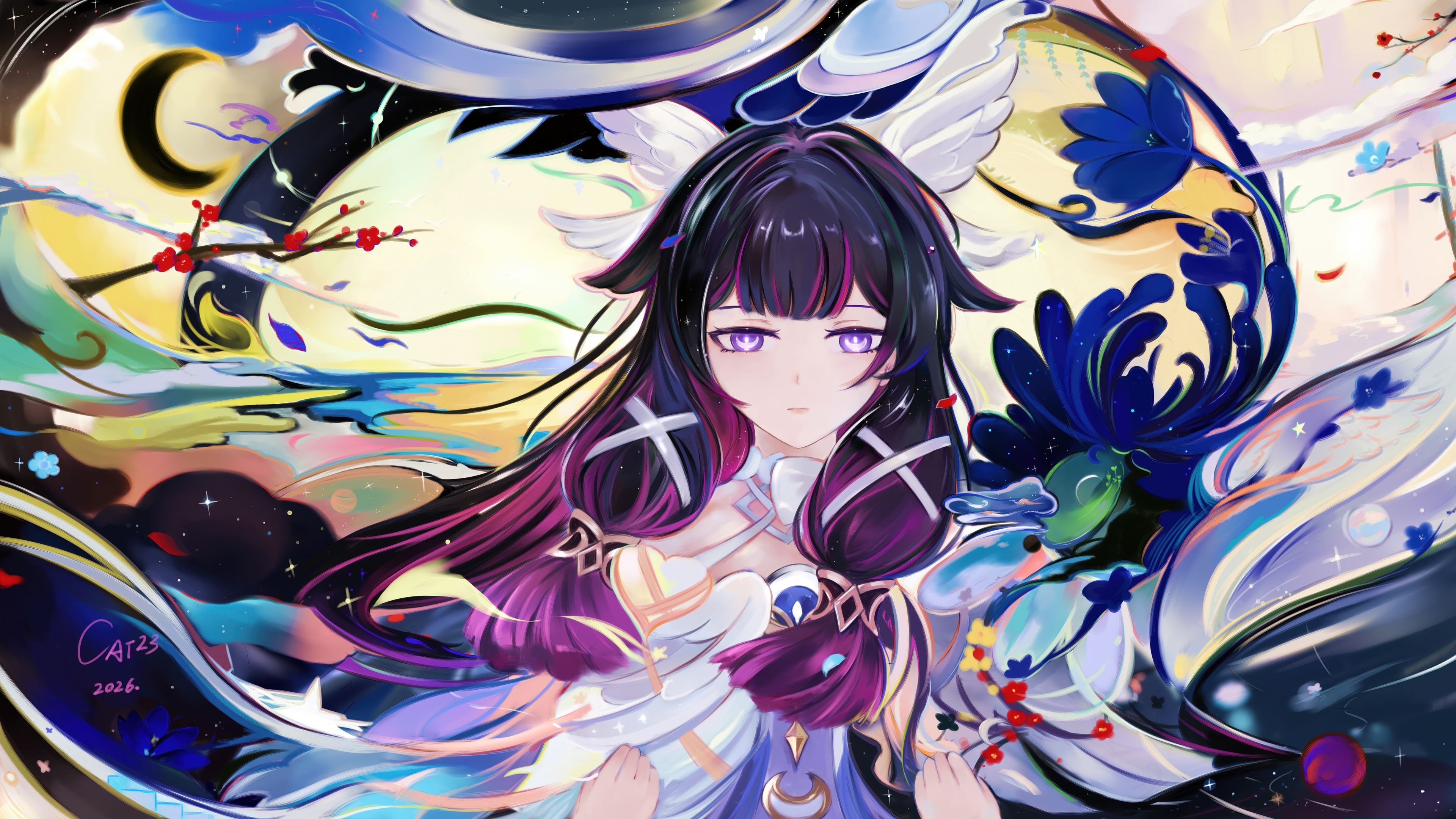 Un elegante ritratto in stile anime di Columbina, personaggio del videogioco Genshin Impact.