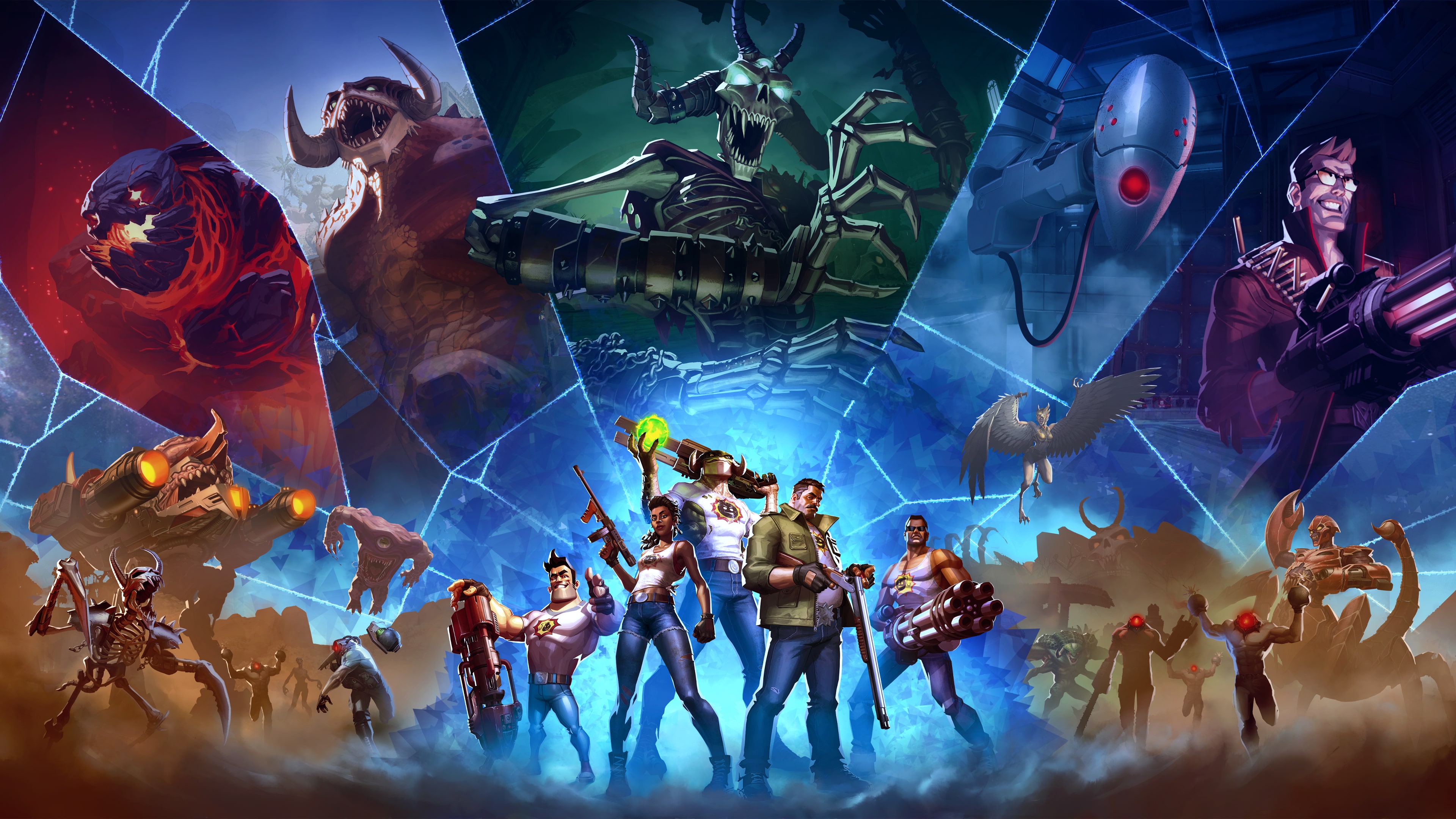 Un guerriero cibernetico, dotato di un’avanzata armatura luminosa, si erge in una futuristica città illuminata al neon.