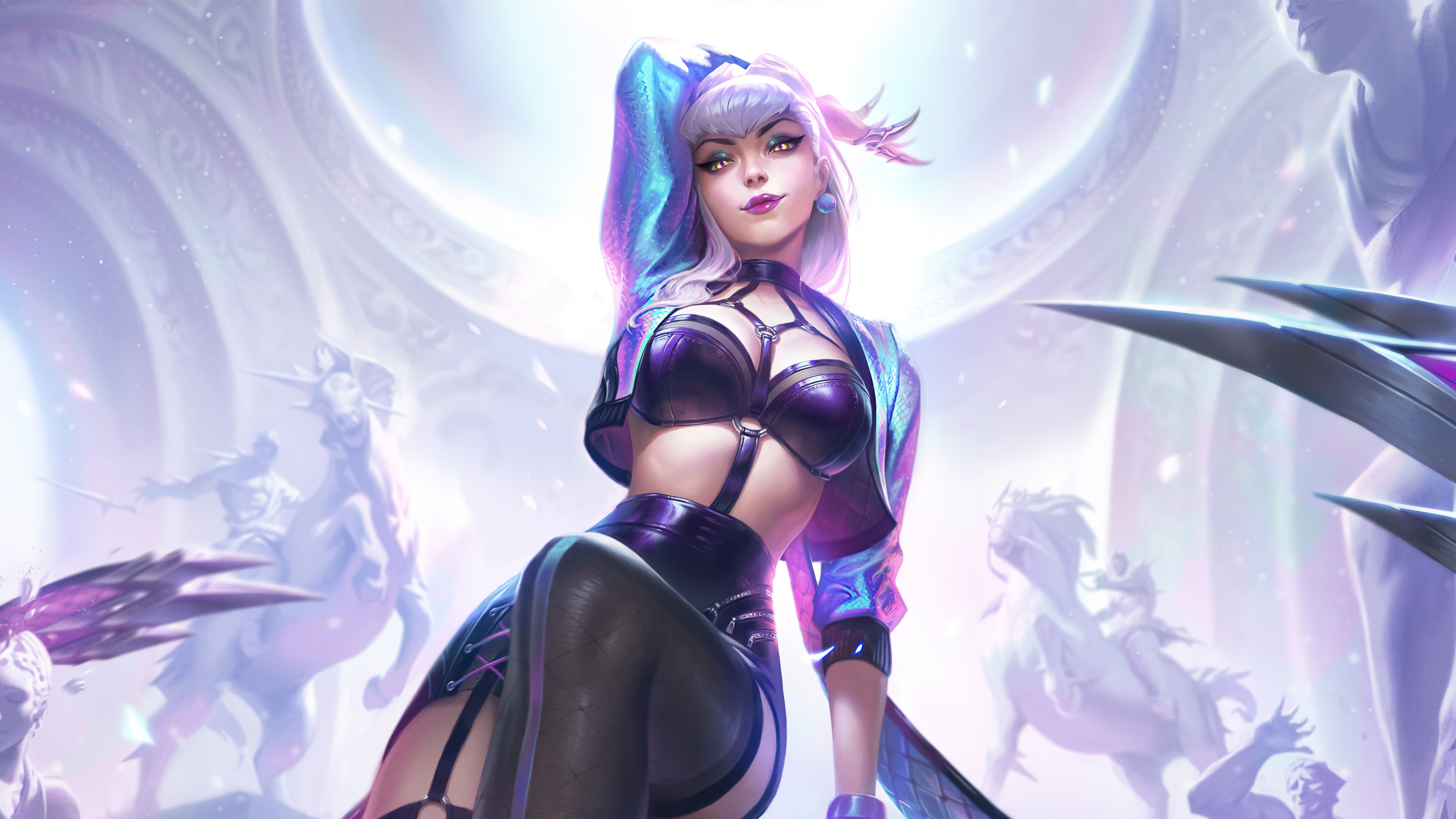 Evelynn, tratta da K/DA League of Legends, indossa il suo iconico abbigliamento da pop star e presenta un’estetica dark.