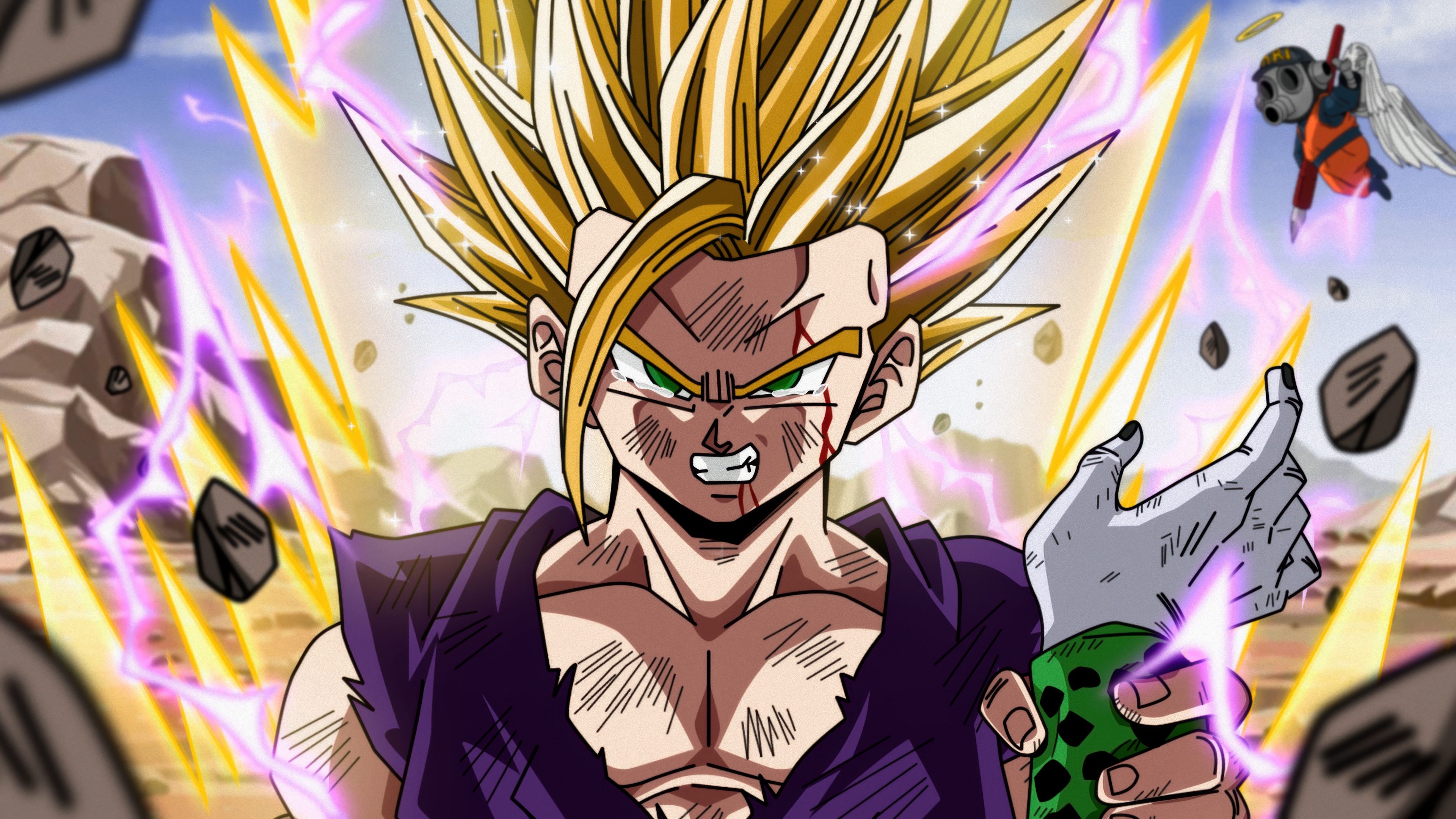 Un ritratto ad alta risoluzione del personaggio Gohan, tratto da Dragon Ball Z.