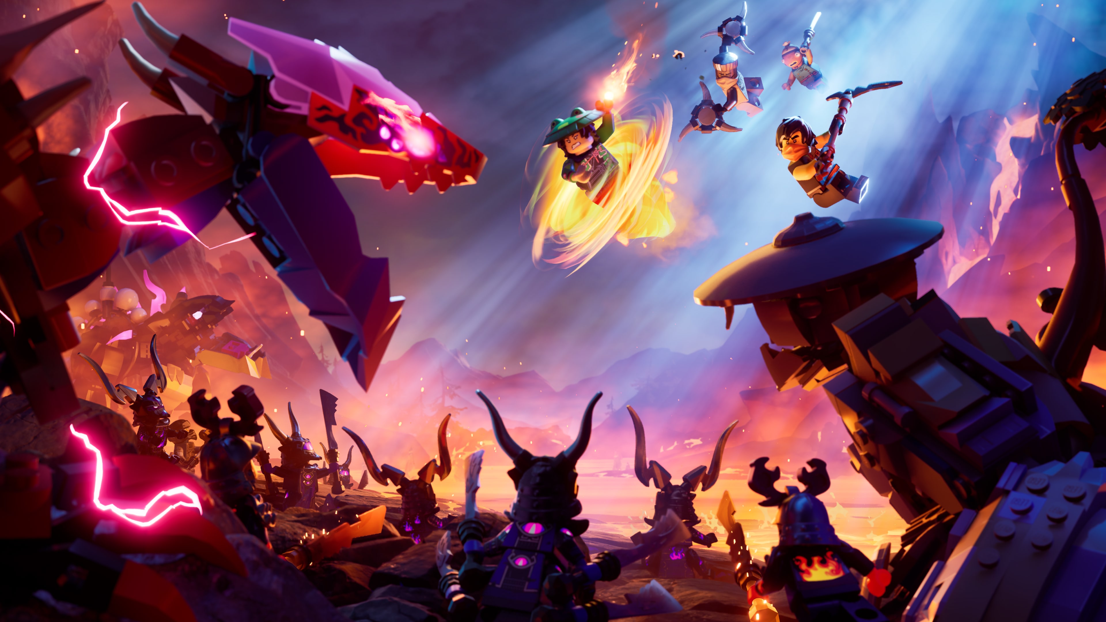 Una minifigure LEGO, un avventuriero, si trova in una fitta foresta caratterizzata da elementi squadrati, all’interno del mondo di LEGO Fortnite.