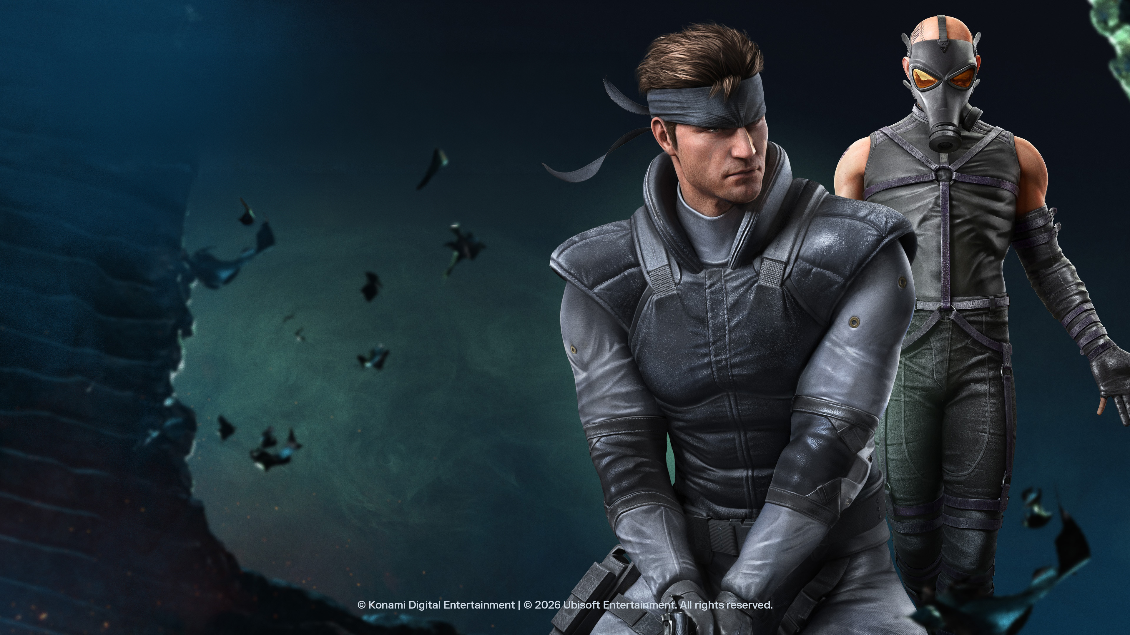 Solid Snake, protagonista di Metal Gear Solid, indossa un’avanzata attrezzatura tattica da combattimento e dispositivi per l’infiltrazione silenziosa.