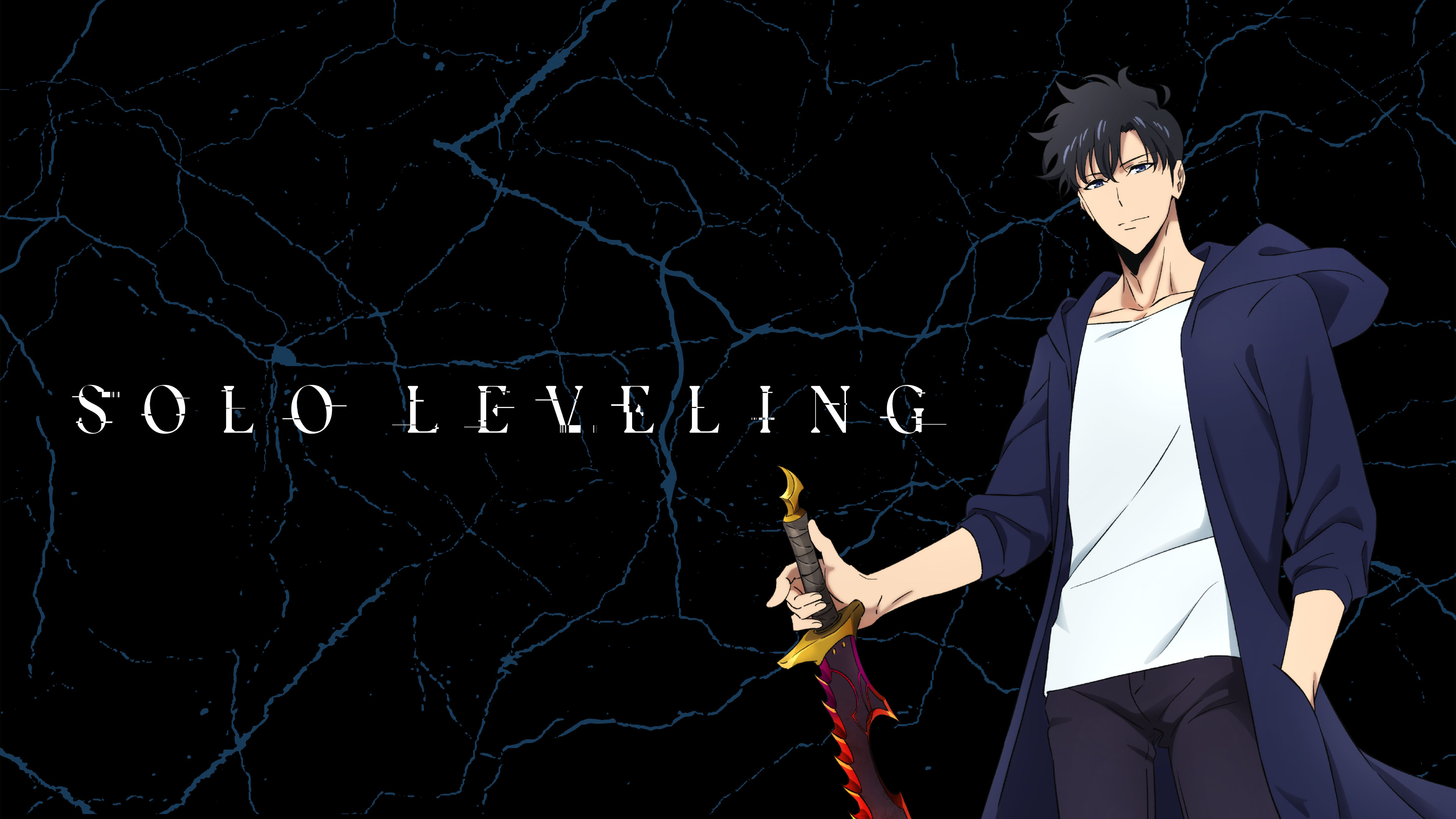 Sung Jin-Woo, protagonista di Solo Leveling, tiene in mano un pugnale in un ambiente buio.