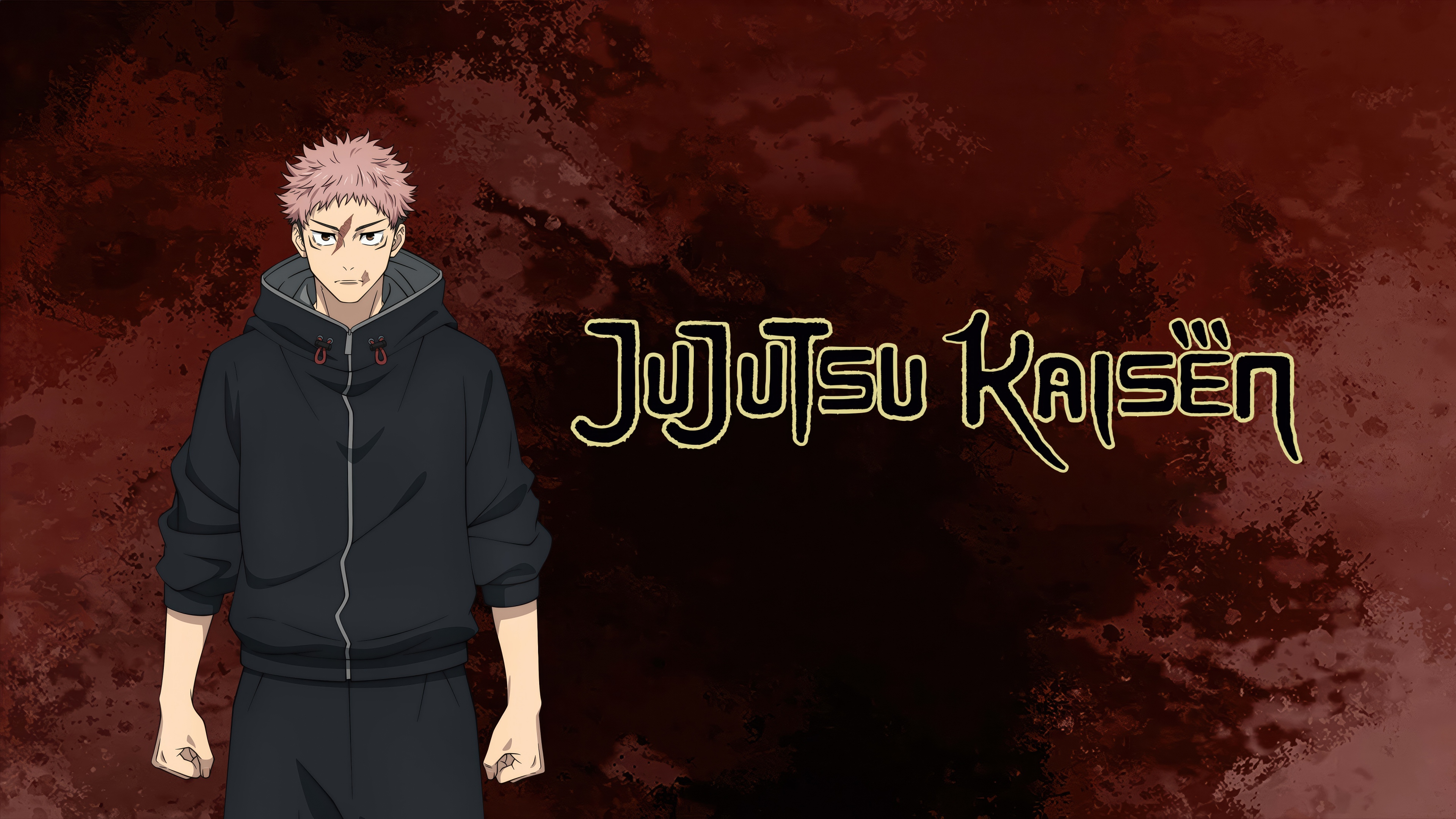 Un primo piano ad alta risoluzione, con una qualità cinematografica, di Yuji Itadori, personaggio di Jujutsu Kaisen.